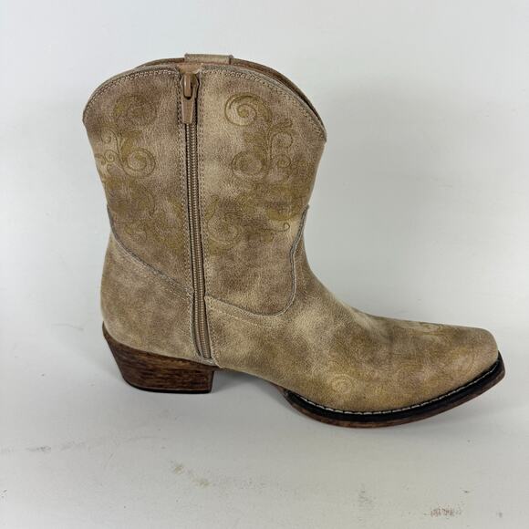 Roper Short Stuff Ankle Boots Women's 10 Brown Embossed Leather Snip Toe Casual - Picture 3 of 10